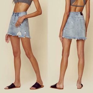 ONE TEASPOON High Waisted Denim Jean Mini Skirt Distressed Raw Hem Blue 23